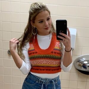 Free People Colorful Striped Knit Cropped Sweater Top